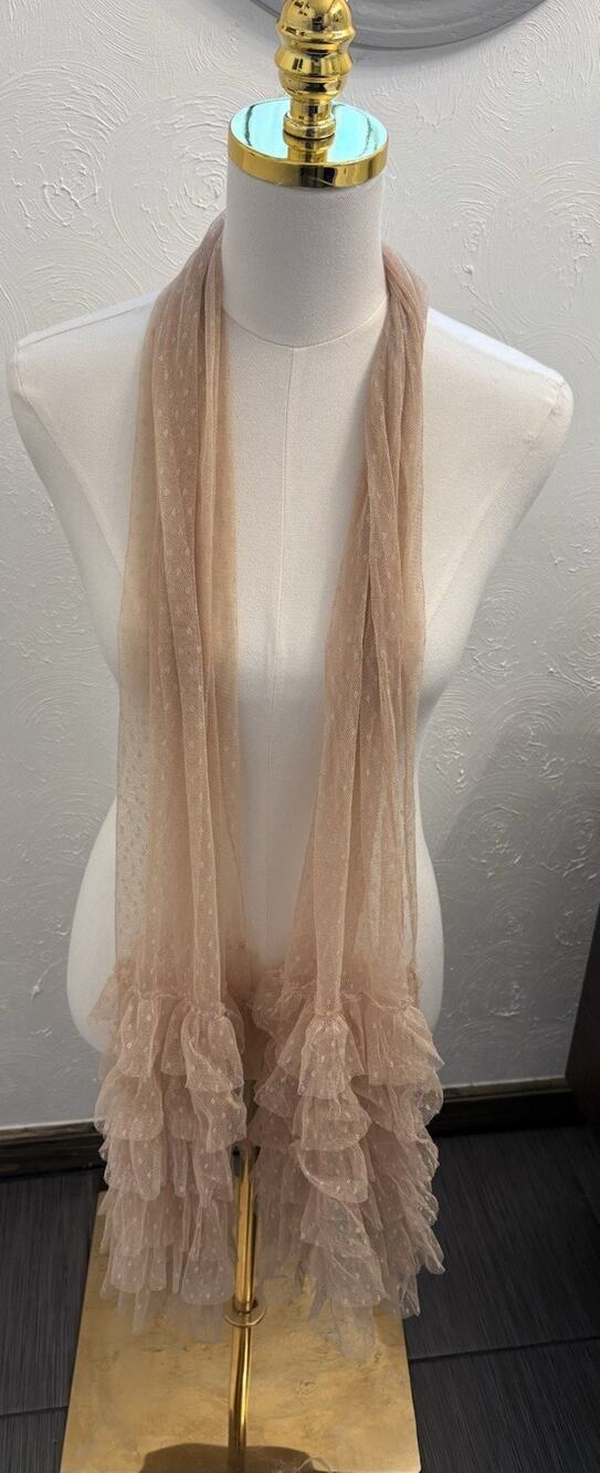 Betsey Johnson Blush Swiss Dot Tulle Scarf With Tiered Ruffled Ends Romantic
